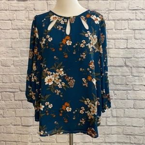 NWOT Papermoon Teal Floral 3/4 Sleeve Blouse Small